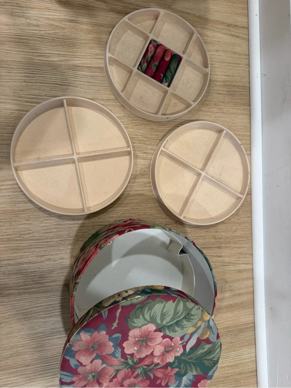 Floral Round Jewelry Organizer Box - Pink & Green